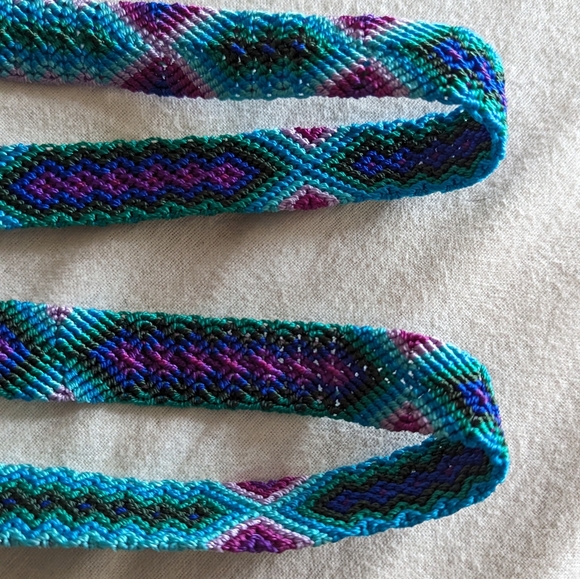 Mexican Woven Leather Dog Leash 4' Purple Blue and Green - Picture 4 of 4